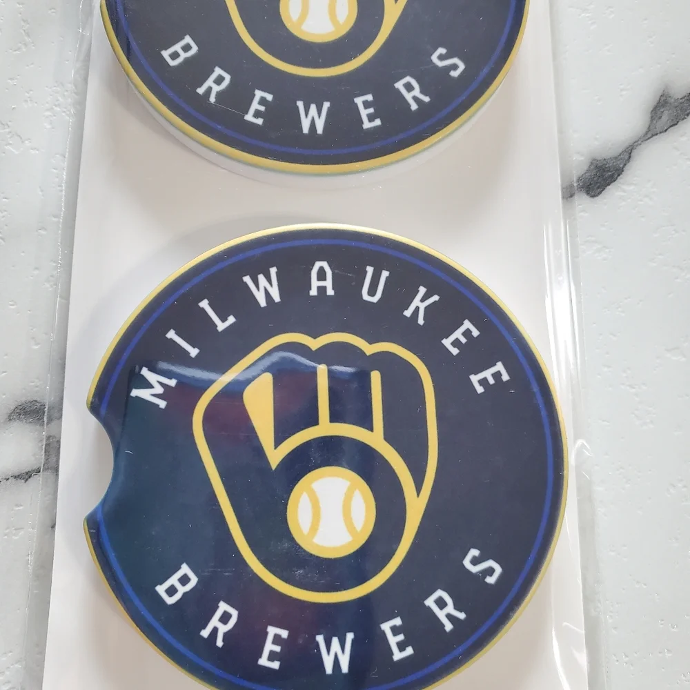 Milwaukee Brewers Set Of 2 Ceramic Car Coasters